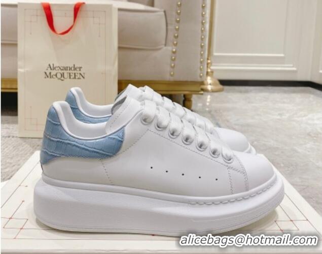 Best Grade Alexander McQueen Oversized Sneakers with Stone-embossed Heel White/Light Blue 614087