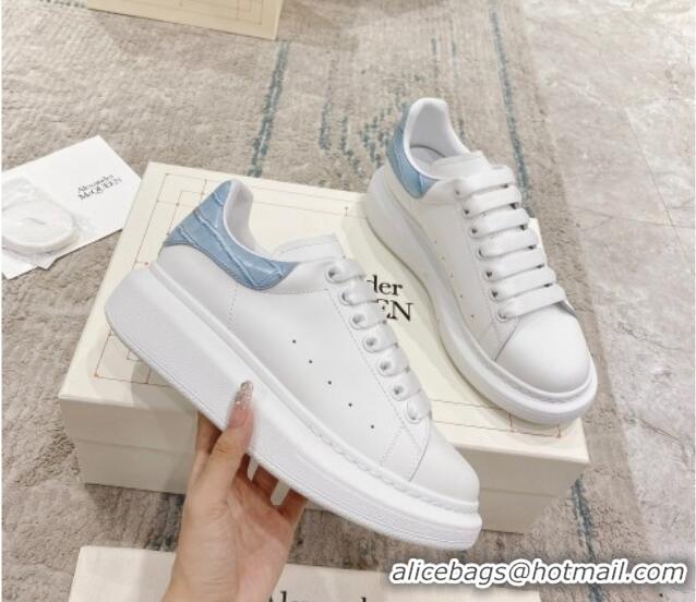 Best Grade Alexander McQueen Oversized Sneakers with Stone-embossed Heel White/Light Blue 614087