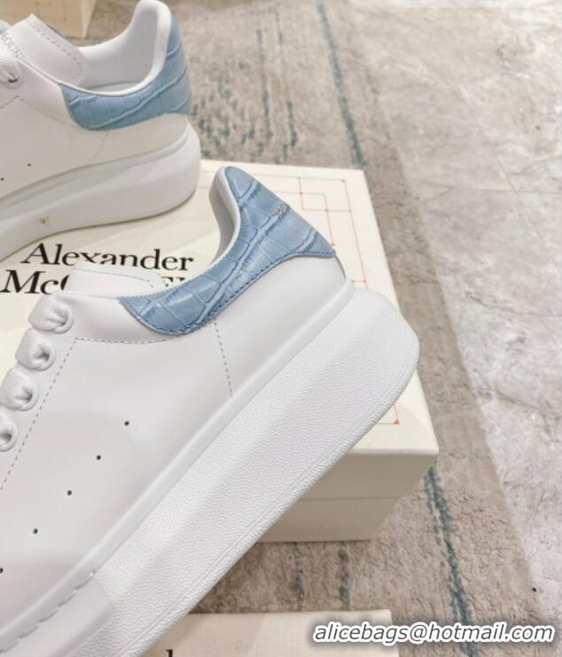 Best Grade Alexander McQueen Oversized Sneakers with Stone-embossed Heel White/Light Blue 614087