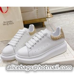 Discount Alexander McQueen Oversized Sneakers with Stone-embossed Heel White/Apricot 614089