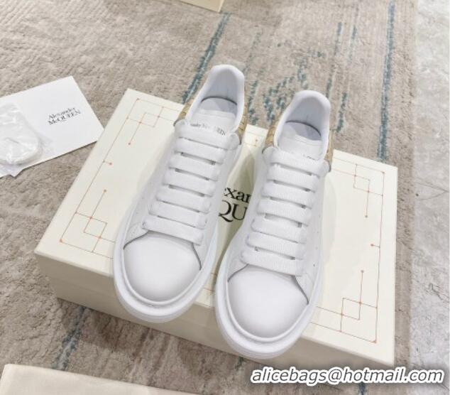 Discount Alexander McQueen Oversized Sneakers with Stone-embossed Heel White/Apricot 614089