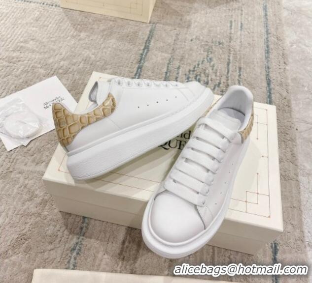 Discount Alexander McQueen Oversized Sneakers with Stone-embossed Heel White/Apricot 614089