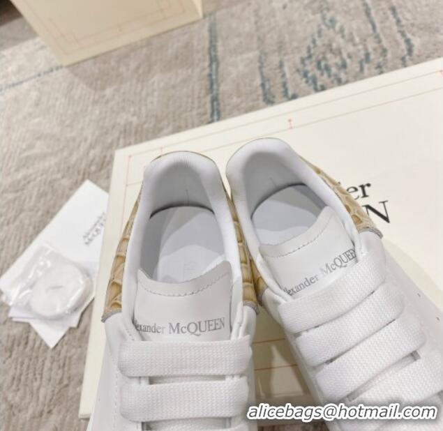 Discount Alexander McQueen Oversized Sneakers with Stone-embossed Heel White/Apricot 614089