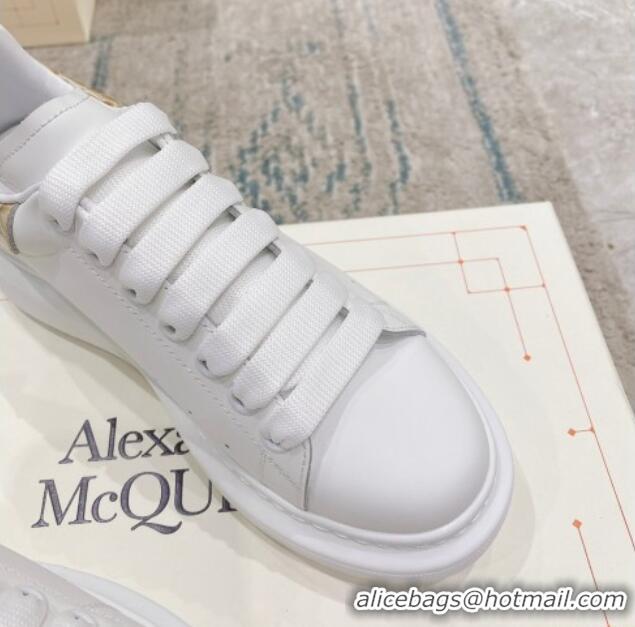 Discount Alexander McQueen Oversized Sneakers with Stone-embossed Heel White/Apricot 614089