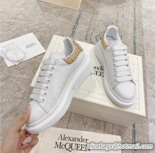 Discount Alexander McQueen Oversized Sneakers with Stone-embossed Heel White/Apricot 614089