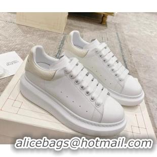 Shop Cheap Alexander McQueen Oversized Sneakers with Stone-embossed Heel White/Cream White 614090