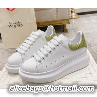 Top Grade Alexander McQueen Oversized Sneakers with Stone-embossed Heel White/Avocado Green 614092