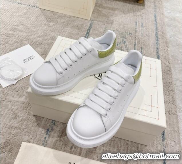 Top Grade Alexander McQueen Oversized Sneakers with Stone-embossed Heel White/Avocado Green 614092