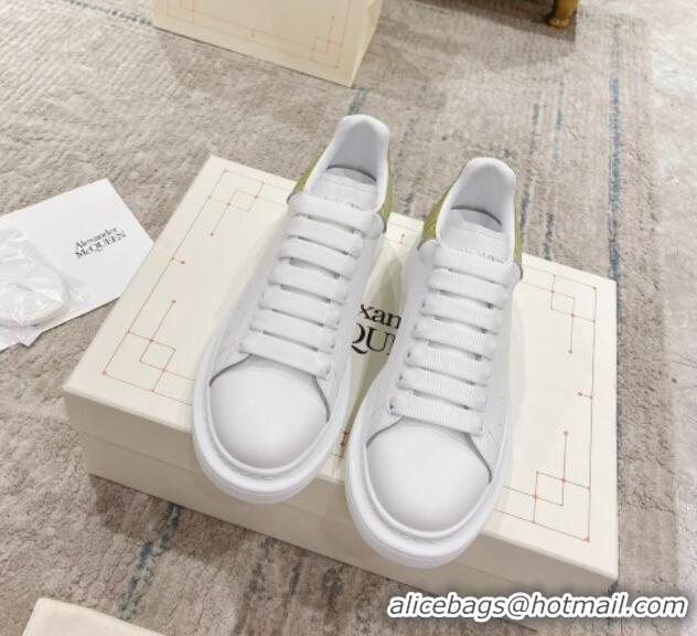 Top Grade Alexander McQueen Oversized Sneakers with Stone-embossed Heel White/Avocado Green 614092