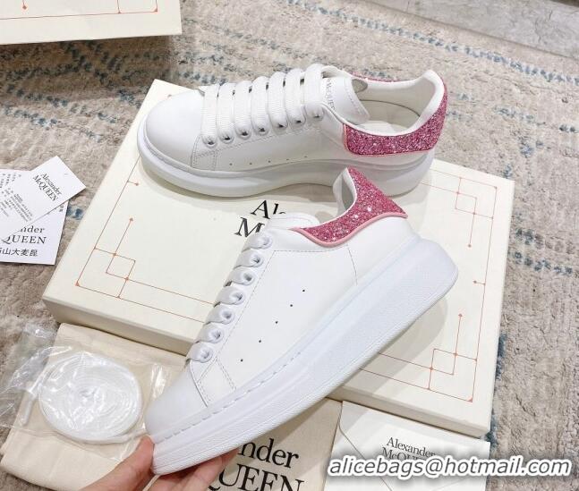 Best Price Alexander McQueen Oversized Sneakers with Glitter Heel White/Pink 614093