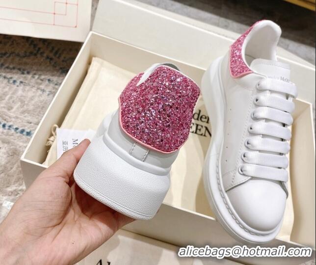 Best Price Alexander McQueen Oversized Sneakers with Glitter Heel White/Pink 614093