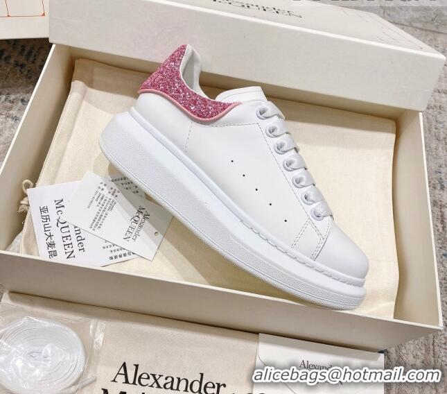 Best Price Alexander McQueen Oversized Sneakers with Glitter Heel White/Pink 614093