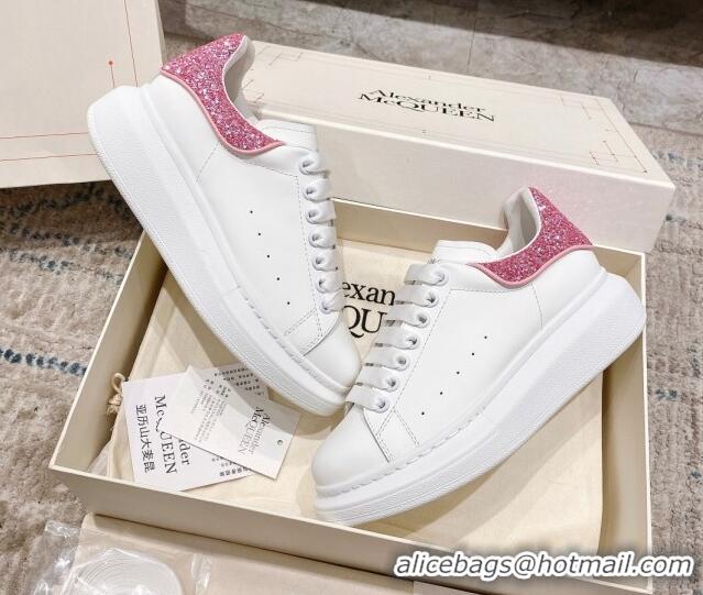 Best Price Alexander McQueen Oversized Sneakers with Glitter Heel White/Pink 614093