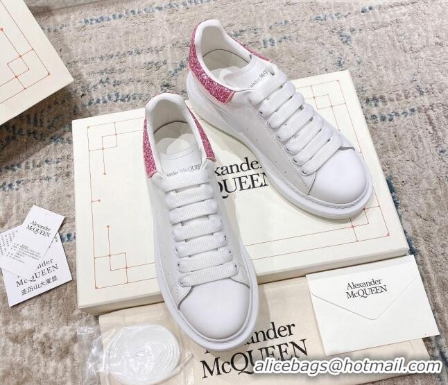 Best Price Alexander McQueen Oversized Sneakers with Glitter Heel White/Pink 614093