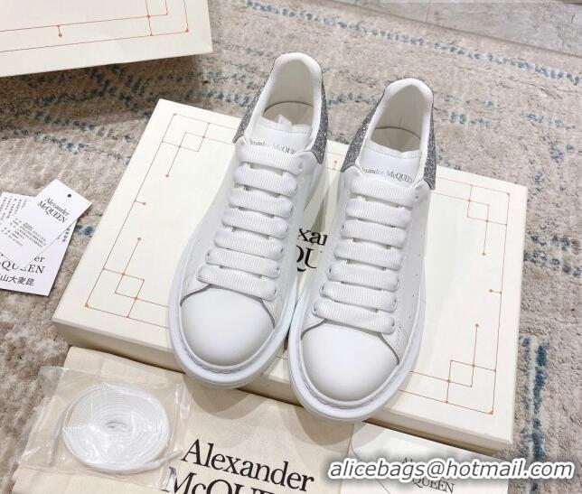 Unique Style Alexander McQueen Oversized Sneakers with Glitter Heel White/Silver 614094