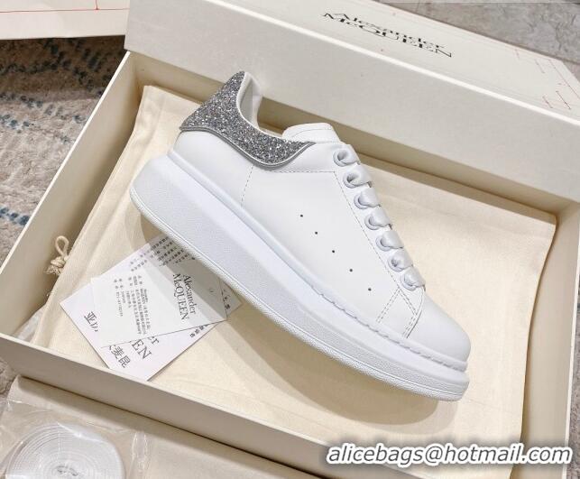 Unique Style Alexander McQueen Oversized Sneakers with Glitter Heel White/Silver 614094