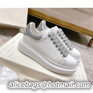 Good Quality Alexander McQueen Oversized Sneakers with Glitter Heel White/Grey 614095