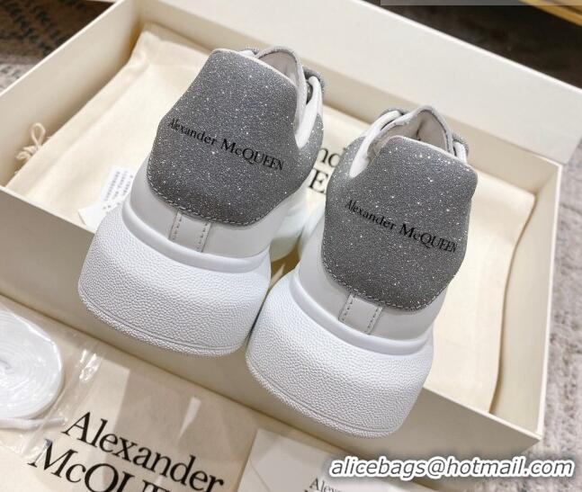 Good Quality Alexander McQueen Oversized Sneakers with Glitter Heel White/Grey 614095