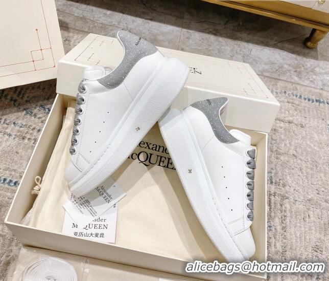 Good Quality Alexander McQueen Oversized Sneakers with Glitter Heel White/Grey 614095