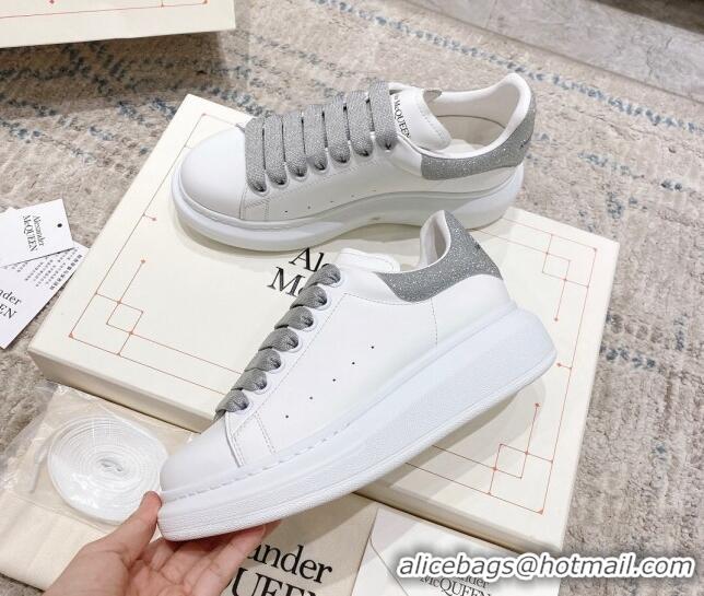 Good Quality Alexander McQueen Oversized Sneakers with Glitter Heel White/Grey 614095