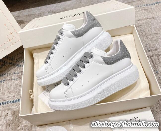 Good Quality Alexander McQueen Oversized Sneakers with Glitter Heel White/Grey 614095