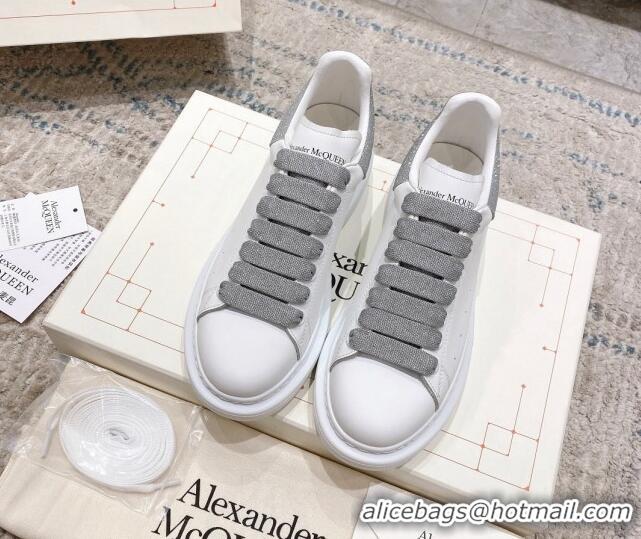 Good Quality Alexander McQueen Oversized Sneakers with Glitter Heel White/Grey 614095