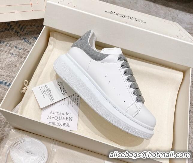 Good Quality Alexander McQueen Oversized Sneakers with Glitter Heel White/Grey 614095