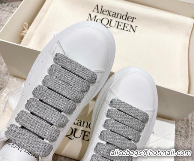 Good Quality Alexander McQueen Oversized Sneakers with Glitter Heel White/Grey 614095