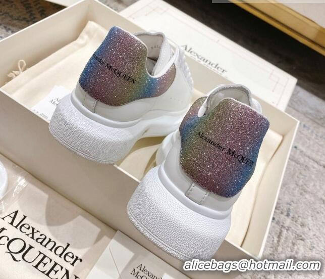 Good Looking Alexander McQueen Oversized Sneakers with Glitter Heel White/Multicolor 614096