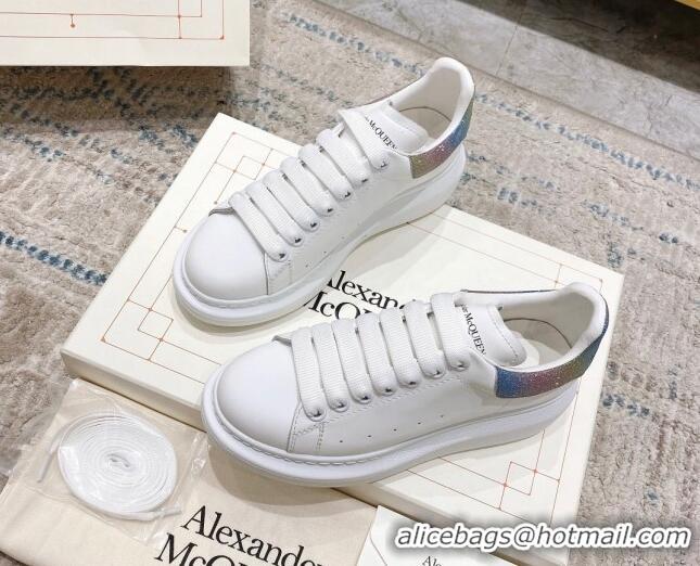 Good Looking Alexander McQueen Oversized Sneakers with Glitter Heel White/Multicolor 614096