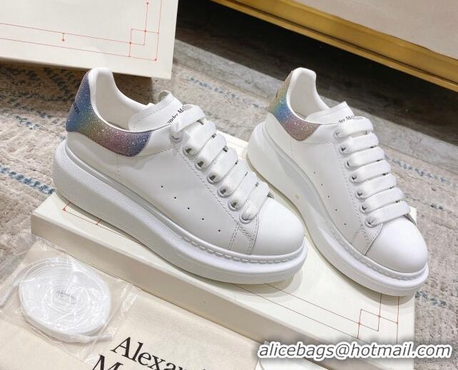 Good Looking Alexander McQueen Oversized Sneakers with Glitter Heel White/Multicolor 614096