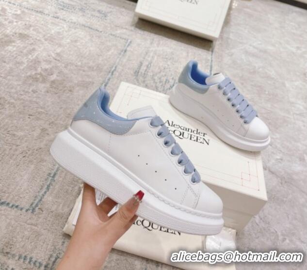 Purchase Alexander McQueen Oversized Sneakers with Patent Leather Heel White/Ice Blue 614097