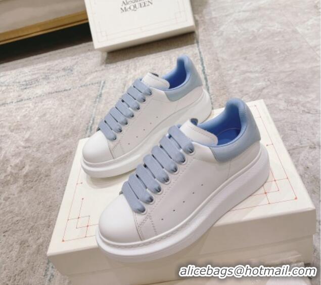 Purchase Alexander McQueen Oversized Sneakers with Patent Leather Heel White/Ice Blue 614097