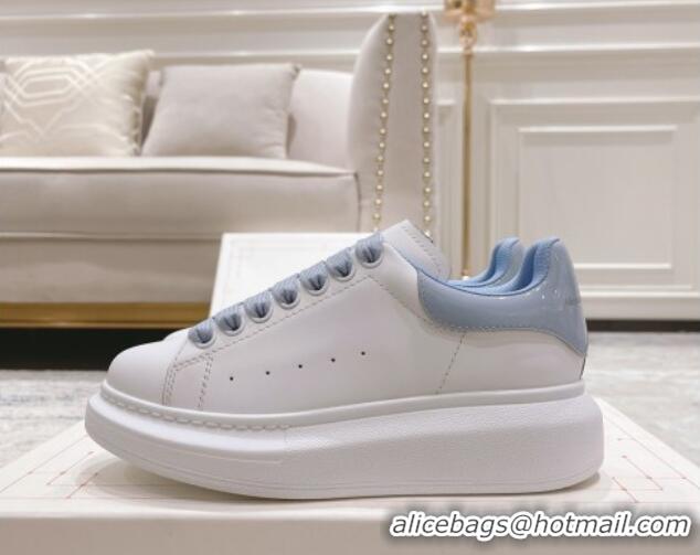 Purchase Alexander McQueen Oversized Sneakers with Patent Leather Heel White/Ice Blue 614097