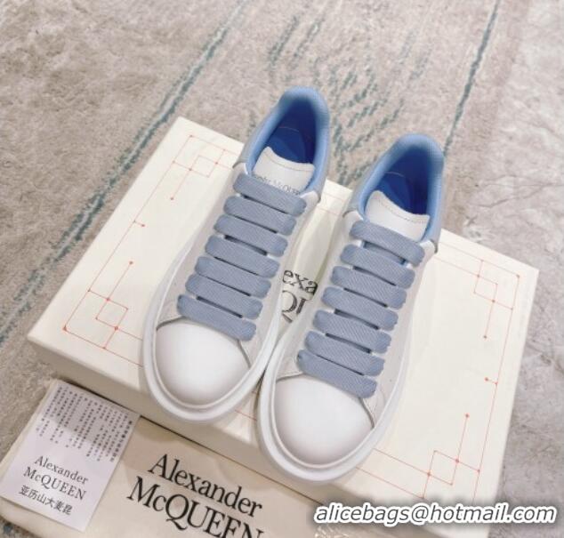 Purchase Alexander McQueen Oversized Sneakers with Patent Leather Heel White/Ice Blue 614097