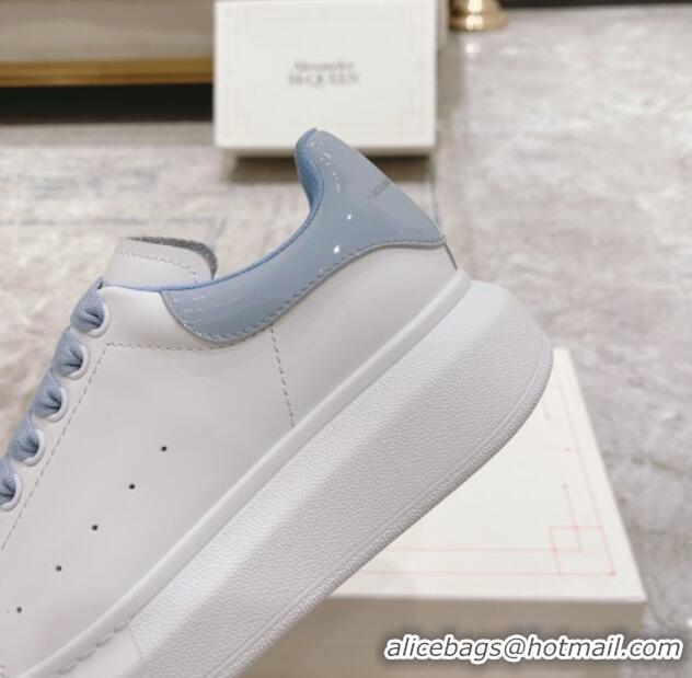 Purchase Alexander McQueen Oversized Sneakers with Patent Leather Heel White/Ice Blue 614097