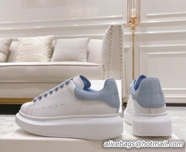 Purchase Alexander McQueen Oversized Sneakers with Patent Leather Heel White/Ice Blue 614097