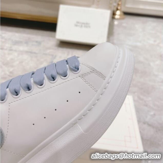 Purchase Alexander McQueen Oversized Sneakers with Patent Leather Heel White/Ice Blue 614097