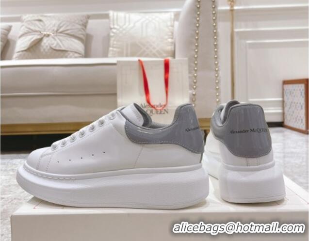 Buy Luxury Alexander McQueen Oversized Sneakers with Patent Leather Heel White/Grey 614098