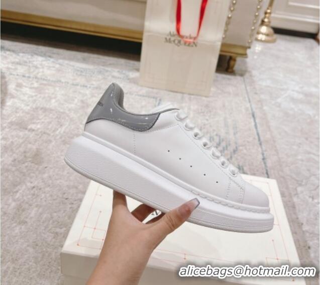 Buy Luxury Alexander McQueen Oversized Sneakers with Patent Leather Heel White/Grey 614098