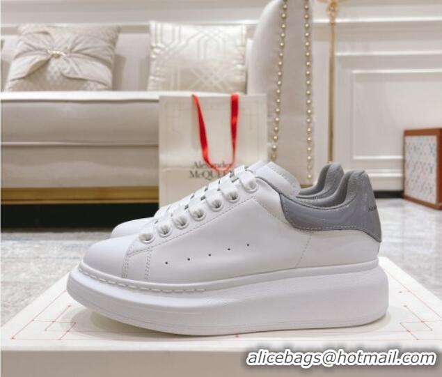 Buy Luxury Alexander McQueen Oversized Sneakers with Patent Leather Heel White/Grey 614098