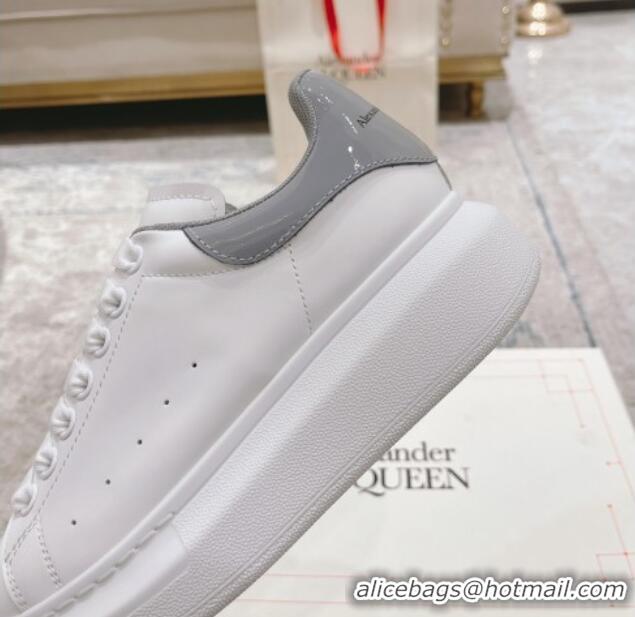 Buy Luxury Alexander McQueen Oversized Sneakers with Patent Leather Heel White/Grey 614098