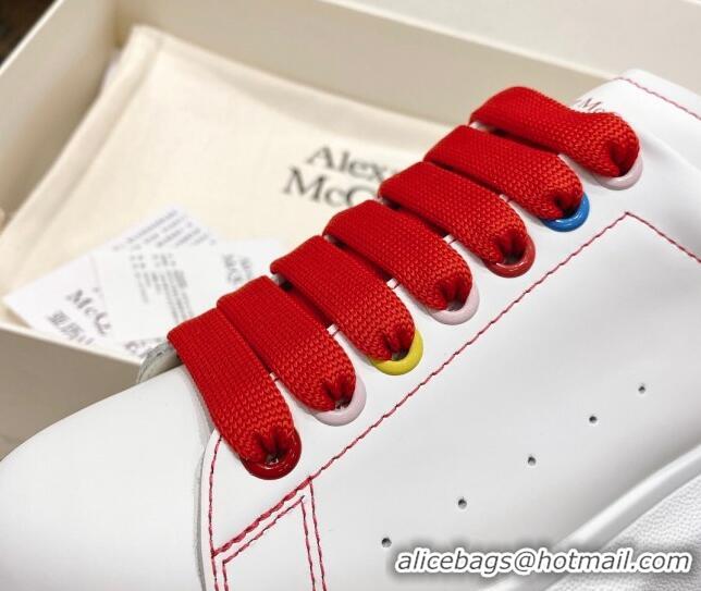 Good Taste Alexander McQueen Oversized Sneakers with Calf Leather Heel White/Red 614100