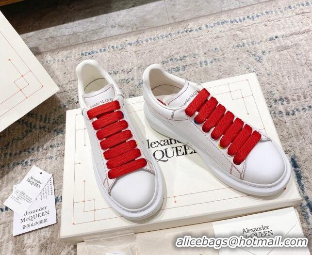 Good Taste Alexander McQueen Oversized Sneakers with Calf Leather Heel White/Red 614100