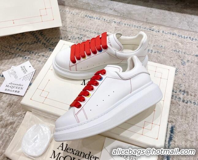 Good Taste Alexander McQueen Oversized Sneakers with Calf Leather Heel White/Red 614100