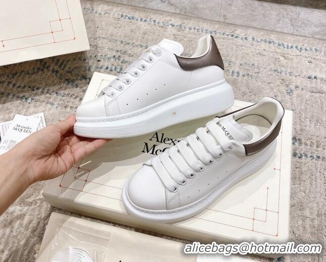 Perfect Alexander McQueen Oversized Sneakers with Calf Leather Heel White/Gunmetal 614102