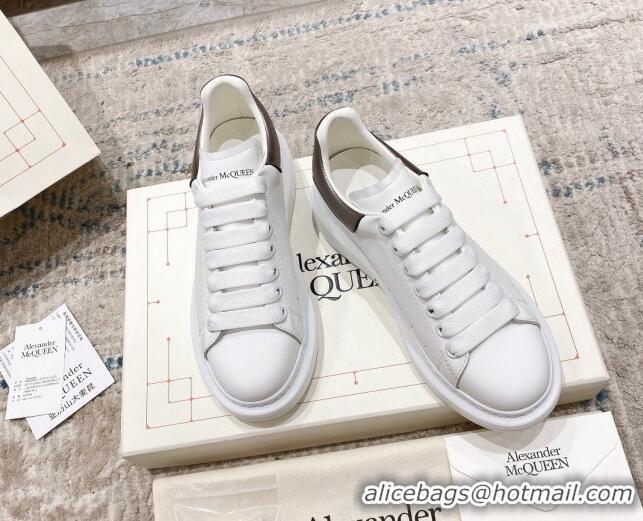 Perfect Alexander McQueen Oversized Sneakers with Calf Leather Heel White/Gunmetal 614102