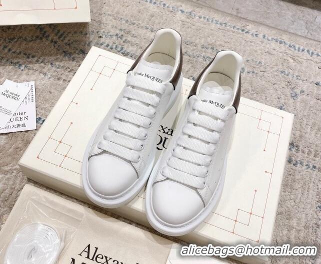 Perfect Alexander McQueen Oversized Sneakers with Calf Leather Heel White/Gunmetal 614102