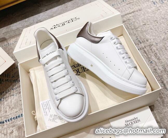 Perfect Alexander McQueen Oversized Sneakers with Calf Leather Heel White/Gunmetal 614102