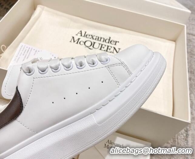 Perfect Alexander McQueen Oversized Sneakers with Calf Leather Heel White/Gunmetal 614102